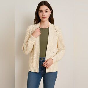 Garage Open Front Knit Cardigan Sweater in Cream (Size P/S)